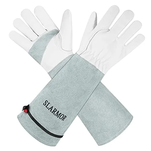 SLARMOR Gartenhandschuhe aus Leder für Damen und Herren in weiß von SLARMOR