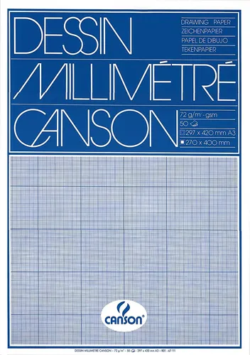 CANSON Millimeterpapier Block DIN A3 90 g/qm 50 Blatt Lineatur: blau
