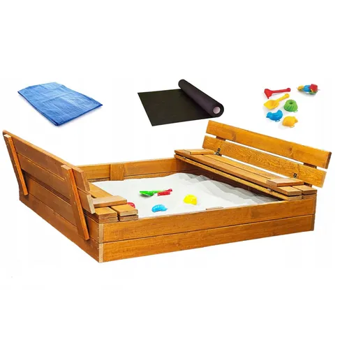 Sandkasten aus Holz mit Sitzbank und Abdeckung – 120 cm - Hochwertiger Holz-Sandkasten mit integrierter Sitzbank und Abdeckung. Ideal für stundenlangen Spielspaß im Garten. Fördert Kreativität und Motorik bei Kindern.