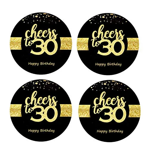 Sumerk 48 Stück Cheers to 30 Sticker große Flaschenaufkleber zum 30. Geburtstag Karten Versiegelungen 5 cm Runde Happy Birthday Party Favors Sticker