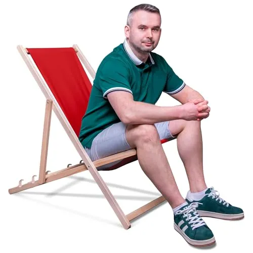 DreamRoots Liegestuhl Klappbar Holz aus Buchenholz, bis 130 kg belastbar, 3-Fach verstellbare Rückenlehne, waschbarer Polyesterbezug