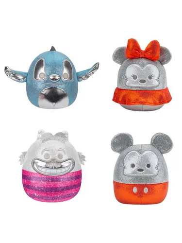 Squishmallows SQDI00234 - Disney 100 4er Pack - Offizielles Set mit Micky, Stitch, Grinsekatze & Minnie. Kuschelige Stofftiere aus hochwertigem Polyester, perfekt für Disney-Fans jeden Alters.