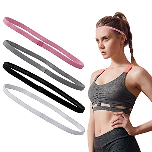 ASTER 4 Stück Haarband Sport Damen rutschfeste Elastische Sport Stirnbänder Headband Verdicktes Rutschfestes Elastisches Sport Stirnband Elastischer Silikongriff Sporthaar Tennis Yoga Schweißband