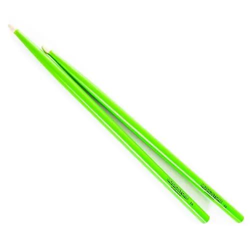 Hornbeam 5A Drumsticks by Music Store, 40.4cm Length, 1.4cm Diameter, Acorn Tip, UV Green Finish, Robust and Resistant
