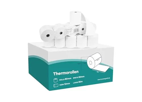 Inoverse Thermorollen 80x80x12 mm, 50m 25 Rollen, EC Rollen Thermopapier