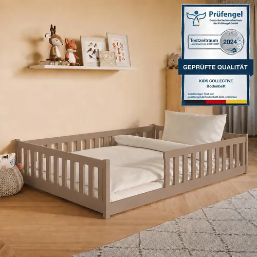 Kinderbett Bodenbett 140x200 cm mit Rausfallschutz - Milchschokolade - Stylisches Bodenbett für Kinder mit Rausfallschutz. Perfekt für Selbstständigkeit und Sicherheit. Hergestellt aus robustem Kiefernholz, ideal für Spiel und Entspannung. Niedrige Höhe für einfaches Ein- und Aussteigen.