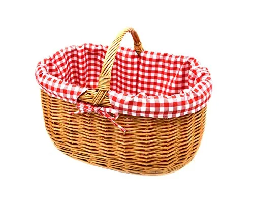 MyBer® Einkaufskorb Weidenkorb Korb geflochten 52/37/21(40) cm Stabiler Tragekorb aus Weide braun mit Stoffeinlage K1-004-SDRW