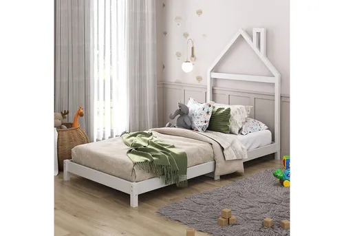 IDIMEX Kinderbett LIZ, 90x200 cm - Montessori Bodenbett im Hausdesign aus massivem Kiefernholz, ideal für eine sichere und kreative Schlafumgebung für Kinder.