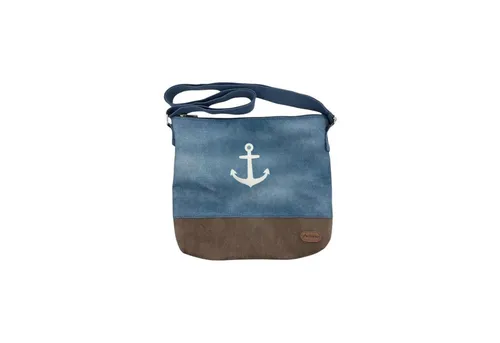 VewoTex Umhängetasche Damen » Maritimer Vintage Stil » Weiß/Blau/Braun ca. 28 x 32 cm (Einzelne Tasche, 1-tlg., Kein Set), » Damen Handtasche » maritime Tasche mit Schultergurt