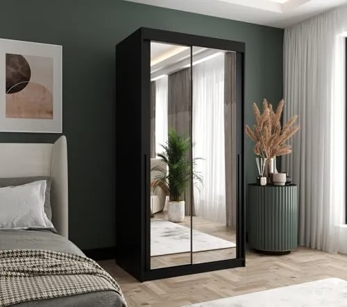 Home Collective Schwebetürenschrank mit Spiegel - 2-türig in Schwarz - Moderner Schwebetürenschrank mit großzügiger Spiegelfront und platzsparenden Schiebetüren. Ideal für kleine Räume. Hochwertige Materialien und clevere Innenaufteilung sorgen für optimalen Stauraum und ein stilvolles Ambiente.