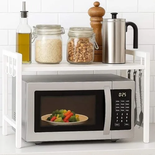 DanDiBo Verstellbares Küchenregal Weiß 40-64 cm - Küchenregal in Weiß, stufenlos verstellbar von 40-64 cm, mit 2 Regalfächern für optimale Raumnutzung und Ordnung in der Küche.