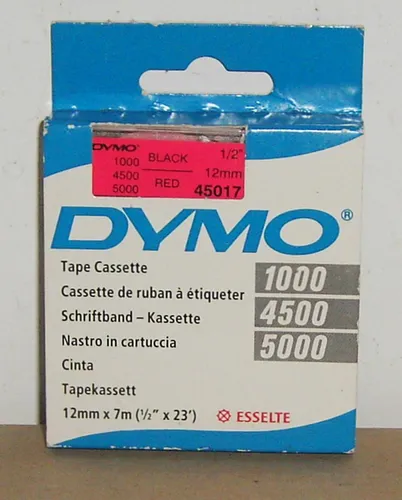 Dymo 45017 D1 Label Cassette 12mmx7m schwarz auf rot Pocket 1000 4500 5000
