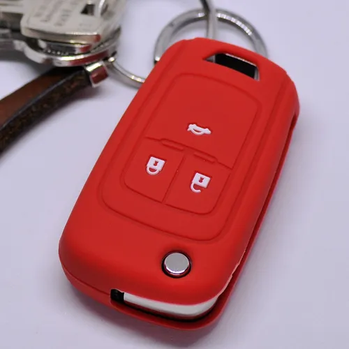 Auto Schlüssel Silikon Schutz Hülle Rot Opel für Chevrolet ab 2008