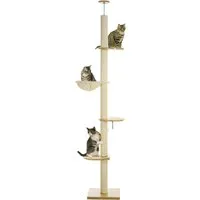 PawHut Kratzbaum Deckenhoch 230-250 cm mit Hängematte - Kratzbaum für Katzen, höhenverstellbar und mit Kippschutz, bietet Platz für Spiel und Entspannung in einem. Ideal für aktive Katzenfamilien!