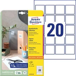 AVERY Zweckform L7121-25 - 500 quadratische Etiketten 45x45mm, selbstklebend und ideal für dauerhafte Beschriftungen