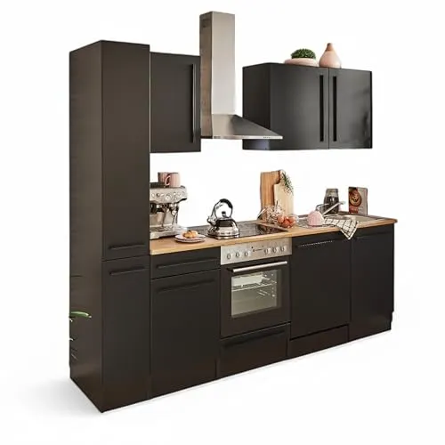 BASIC by Balculina Küchenzeile Jazz 250 cm - Moderne Küchenzeile mit hochwertiger Edelstahl-Einbauspüle und wahlweise E-Geräten, ideal für effizientes Kochen und stilvolles Wohnen.