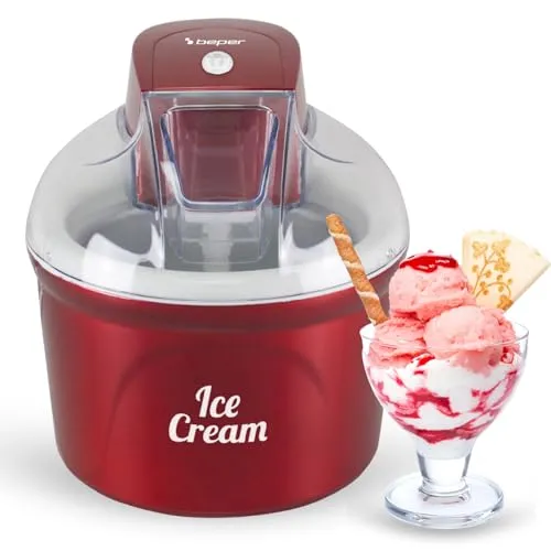 BEPER P102GEL002 Gekühlte Eismaschine, Eiscrememaschine, Bereitet Eiscreme, Sorbets und Frozen Yogurt zu, Aluminium-Kühlbehälter mit doppelter Isolierung, 1,8 L Fassungsvermögen, Eismaschine