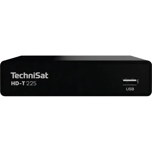 TechniSat HD-T 225 - Kompakter DVB T2 HD Receiver (HDTV, HEVC H265, USB Mediaplayer, HDMI und SCART, 12 V tauglich, EPG, LED Statusanzeige, Fernbedienung) Schwarz