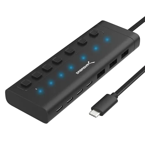 SABRENT USB C Hub 7 Port 48 W mit Schaltern (HB-3A4C) von SABRENT