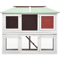 vidaXL Holz Kaninchenstall 2 Etagen Rot - Kleintierstall für Kaninchen und Hühner, aus massivem Tannenholz, wetterfest mit grünem Dach, ideal für Freilauf und Bewegung.