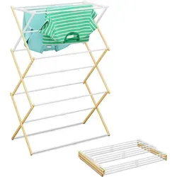 relaxdays Klappbarer Wäscheständer aus Holz und Weiß