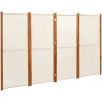 vidaXL 4-tlg. Raumteiler Cremeweiß 280x180 cm - Paravent aus massivem Akazienholz und witterungsbeständigem Textilene, ideal für Innen- und Außenbereich. Multifunktional als Trennwand oder Dekoration einsetzbar, mit klappbarem Design für platzsparende Lagerung.