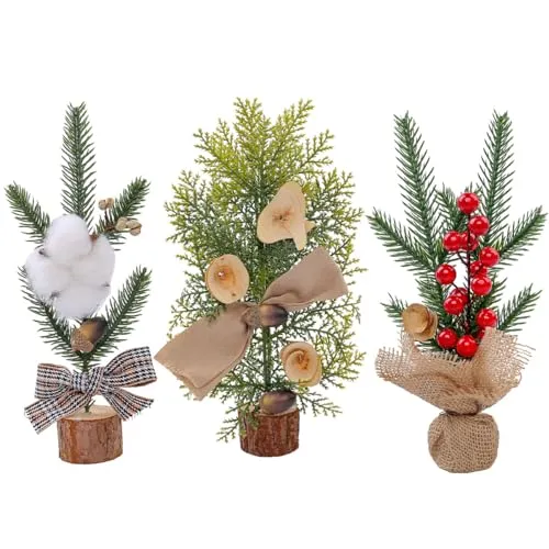 stücke mini Weihnachtsbaum 25cm Tisch Mini Weihnachtsbaum Künstlicher Weihnachtsbaum mit Ornamenten Kugeln Schleife Nüsse für Weihnachtsdekorationen Zuhause Zimmer Party Winter Drinnen und 3