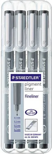 Staedtler 308 WP4 308 WP4 Fineliner Schwarz 0.1 mm, 0.3 mm, 0.5 mm, 0.7mm 4St.