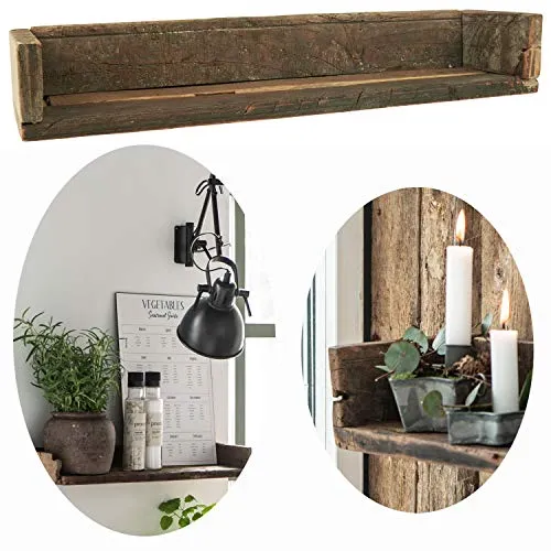 LS-LebenStil Holz Wand-Regal Ziegelform Braun 60cm - Schweberegal aus recyceltem Holz im Vintage-Stil, ideal für Küche, Bad oder Wohnzimmer. Vielseitig einsetzbar als Ablage, Dekoregal oder Bücherregal – ein nachhaltiges Wohnaccessoire für jedes Interieur.