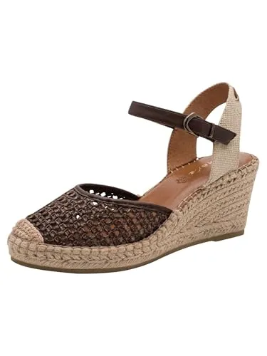 Tamaris Damen Espadrilles mit Keilabsatz, braun, 41 EU - Elegante Espadrilles mit 7.5 cm Keilabsatz und ANTIslide-Technologie für sicheren Halt. TOUCH-IT-Funktion sorgt für hohen Tragekomfort. Praktischer Klettverschluss ermöglicht schnelles Anziehen. Ideal für stilvolle Auftritte.