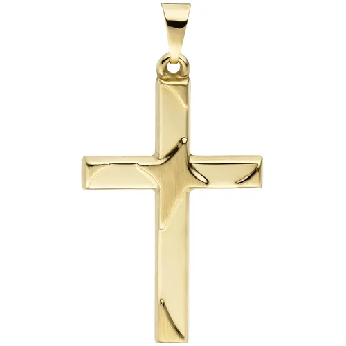 Teilmattierter Kreuzanhänger aus 375er Gelbgold - Eleganter Kreuzanhänger aus 9 Karat Gelbgold, ideal für jeden Anlass. Unisex-Design und hochwertige Verarbeitung machen ihn zum perfekten Schmuckstück.