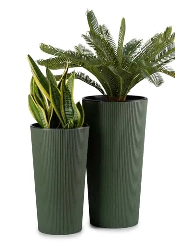 HowHomely 2X Blumentopf Groß mit Pflanzkübel Einsatz - Garten-Zubehör - Elegantes, modernes Design aus 100% recyceltem Kunststoff, ideal für Innenräume und Außenbereiche, mit herausnehmbaren Einsätzen für optimale Bewässerung.