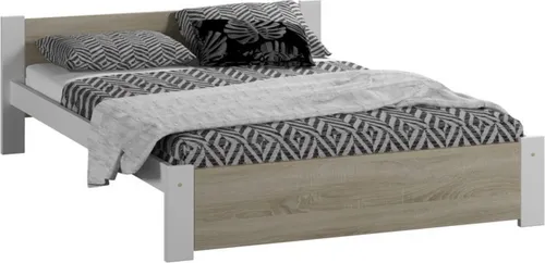 Massivholz Bett Kiefer & Sonoma Eiche, 205x132x58.5 cm, Weiß - Stabil & Modern - Stilvolles Bett aus Kiefernholz und Sonoma Eiche für jeden Raum. Mit robuster Konstruktion und einfacher Montage bietet es eine ideale Schlafumgebung für alle Altersgruppen.