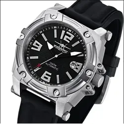 FIREFOX Automatikuhr 43mm - Schwarz - Hochwertige Herrenuhr mit robustem Edelstahlgehäuse und 10ATM Wasserresistenz. Perfekt für große Handgelenke und ein Must-have für Uhrenliebhaber.