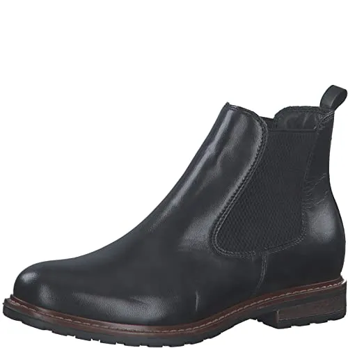 Tamaris Damen Chelsea Boots - Flache Stiefeletten aus Leder - Wanderschuhe: Stilvolle Chelsea Boots aus hochwertigem Leder, ideal für den Übergang, mit bequemer flacher Sohle und praktischem Schlupfdesign.
