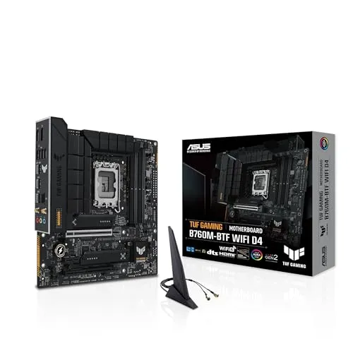 ASUS TUF GAMING B760M-BTF WIFI D4 Mainboard - mATX, Intel LGA 1700, PCIe 5.0, WiFi 6, Thunderbolt 4, optimale Kühlung für Gaming-Enthusiasten