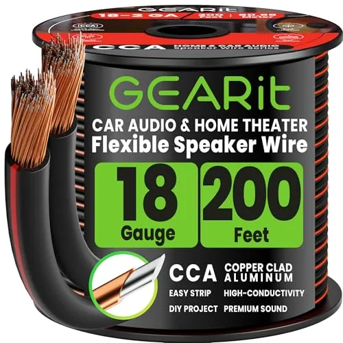 Produktbild GEARit CCA Lautsprecher kabel 1 x 1 mm² 60 Meter Audio Kabel 18 AWG Speaker Cable HiFi Boxkabel 2 Adriges für Audiosystem/Heimkino/Auto Schwarz