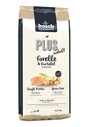 Bosch HPC PLUS Adult Forelle Kartoffel - Getreidefreies Trockenfutter für ausgewachsene Hunde, ideal bei Futterunverträglichkeiten, 12.5 kg