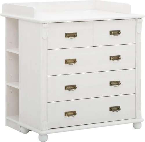 Lüttenhütt Babyzimmer-Komplettset Aimo, 3-tlg. Set im luxuriösen Landhausstil - Komplettzimmer für Babys, bestehend aus Kinderbett, Wickelkommode und Unterbauregal. Aus massivem FSC®-Holz, ideal für kleine Räume mit pflegeleichten Oberflächen.