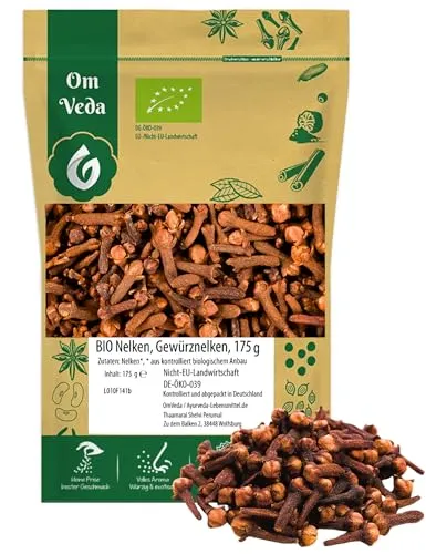 BIO Nelken Gewürznelken ganz 175g | Handverlesen und Bio-zertifiziert - Ungemahlene Kräuter & Gewürze - Kräftig-würzige Nelken für die Winterküche, ideal zum Verfeinern von herzhaften und süßen Speisen, in Bio-Qualität DE-ÖKO-039.