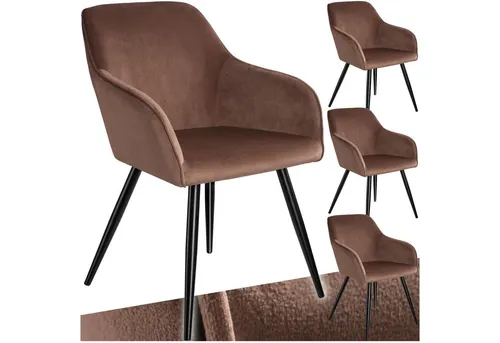 tectake Esszimmerstuhl Marilyn - 4er Set, gepolstert in Samtoptik - Elegante Stühle in Samtoptik, ideal für jedes Zuhause. Komfortable Armlehnen und stabiler Stahlrahmen bieten hohen Sitzkomfort und Belastbarkeit bis 120 kg.