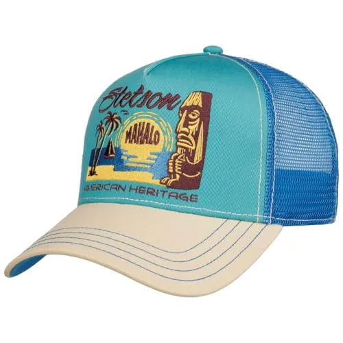 Stetson Mahalo Truckercap Snapback für Damen und Herren – Hellblau - Sportliche Truckercap im lässigen Design, ideal für Alltag und Reisen. Aus 100% Baumwolle für hohen Tragekomfort und mit atmungsaktivem Netz für angenehme Belüftung. Snapback-Verschluss sorgt für perfekte Anpassung.