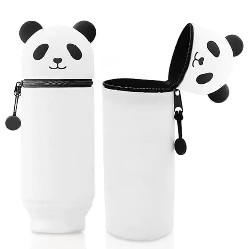 Wekuw Federmäppchen Kawaii Panda 2-in-1, Silikontasche Stifthalter | Cartoon Tier, für Kinder Schule, Stil mit geschlossenen Augen