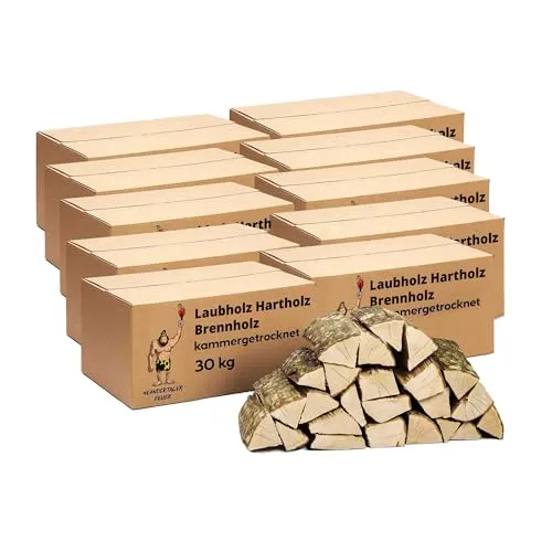 Neandertaler Hartholz Kaminholz – 30 kg Grillholz für optimale Energieausbeute - Brennholz aus nachhaltiger Forstwirtschaft, kammergetrocknet für sofortige Verwendung. Ideal für Grill, Kamin und Smoker mit hoher Energieausbeute und niedrigem CO₂-Fußabdruck.