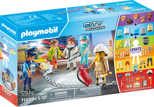 PLAYMOBIL My Figures 71400 - Kreatives Rescue Set mit 5 variablen Figuren für Feuerwehr, Polizei und Medizin, fördert Kreativität und Feinmotorik