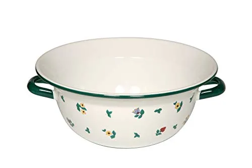 Riess, 0296-049 Weitling 28 4.0 L, COUNTRY - GMUNDNER STREUBLUMEN, Durchmesser 28 cm, Höhe 12 cm, Inhalt 4 Liter, Emaille, weiß mit Streublumen, Induktion