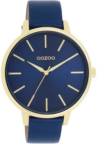 OOZOO Quarzuhr C11292 - Stilvolle Armbanduhr mit Lederarmband - Armbanduhren in elegantem Design, spritzwassergeschützt und ideal für Damen und Herren. Das dunkelblaue Zifferblatt und das goldfarbene Gehäuse verleihen einen Hauch von Luxus.