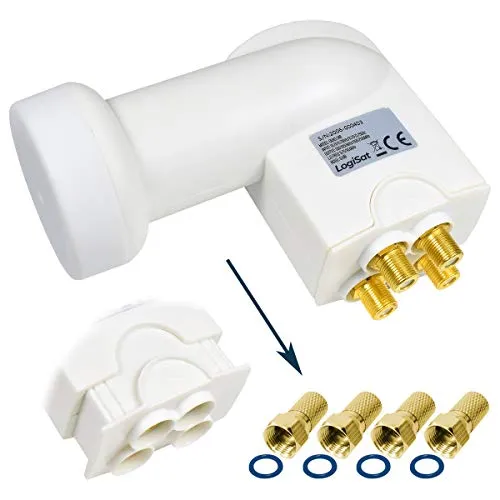 LogiSat Quad LNB 0,1 dB digital ► 4 Teilnehmer/TV/Receiver Direkt Anschluss Universal Full HD HDTV TV 3D 4K UHD PRO LINE + Kontakte Vergoldet + Wetterschutz
