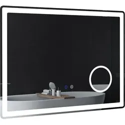 kleankin LED Badezimmerspiegel 80x60 cm - Badspiegel mit 3x Vergrößerung, Touch-Funktion und Memory-Funktion für individuelle Lichtanpassung – ideal für eine elegante Badezimmereinrichtung.