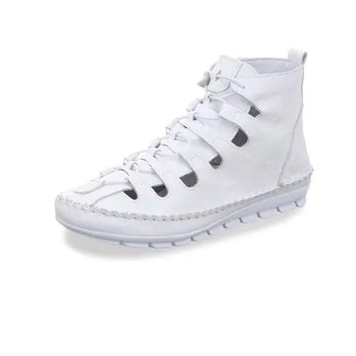 Gemini Damen Stiefelette Leder Reißverschluss 382175-01 - Weiß, Größe 37 EU - Wanderschuhe aus hochwertigem Leder mit Gummizug für einfachen Einstieg. Bequem und stilvoll für jeden Anlass - ideal für längere Wege mit flexibler TR-Sohle.
